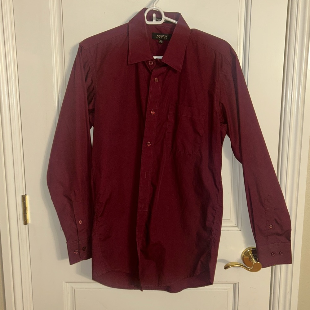 Angelo Rossi Burgundy Dress Shirt Classic Collar Cotton Blend
